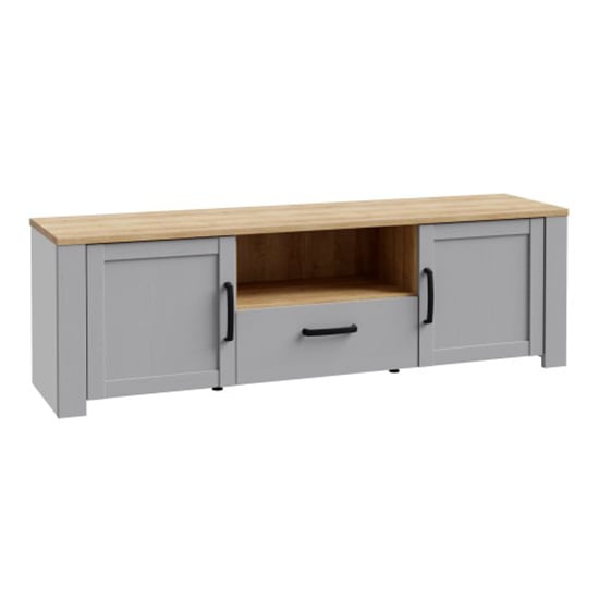 Read more about Belgin wooden tv stand with 2 doors 1 drawer in grey and oak