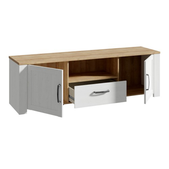 Belgin Wooden TV Stand With 2 Doors 1 Drawer In White And Oak