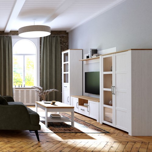 Belgin Wooden TV Stand With 2 Doors 1 Drawer In White And Oak