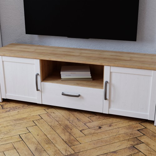 Belgin Wooden TV Stand With 2 Doors 1 Drawer In White And Oak