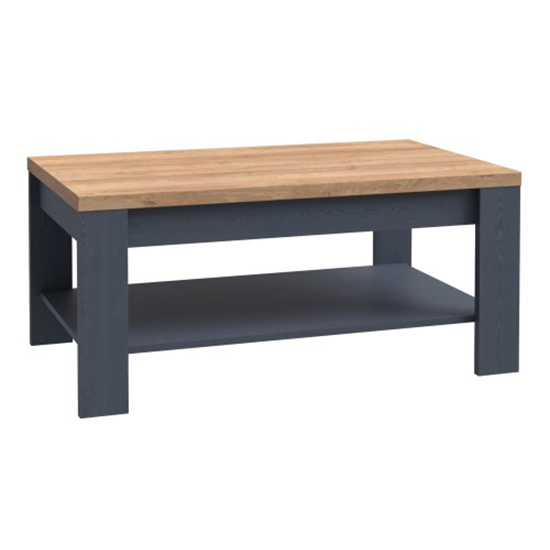 Product photograph of Belgin Wooden Coffee Table In Riviera Oak And Navy from Furniture in Fashion