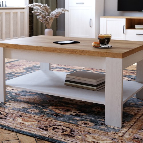 Belgin Wooden Coffee Table In Riviera Oak And White