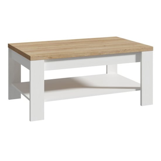 Product photograph of Belgin Wooden Coffee Table In Riviera Oak And White from Furniture in Fashion