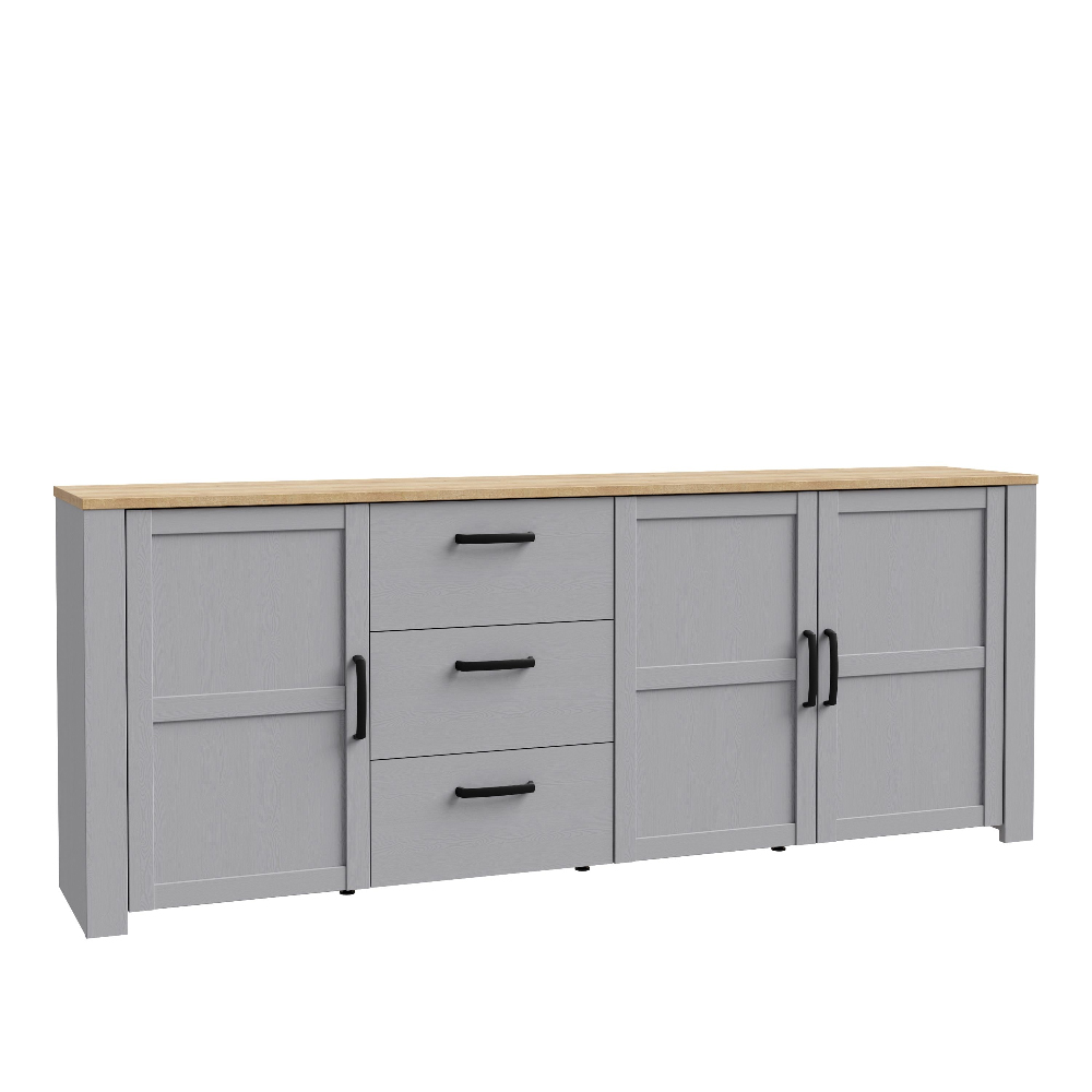 Belgin Wooden Sideboard With 3 Doors 3 Drawers In Grey Oak