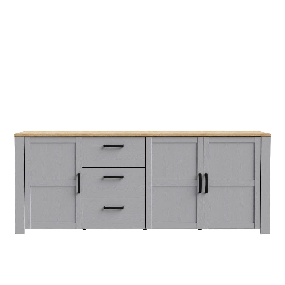 Belgin Wooden Sideboard With 3 Doors 3 Drawers In Grey Oak