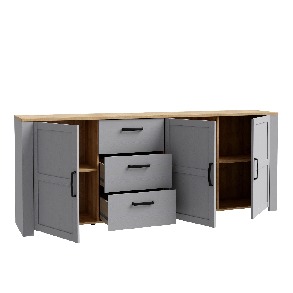 Belgin Wooden Sideboard With 3 Doors 3 Drawers In Grey Oak
