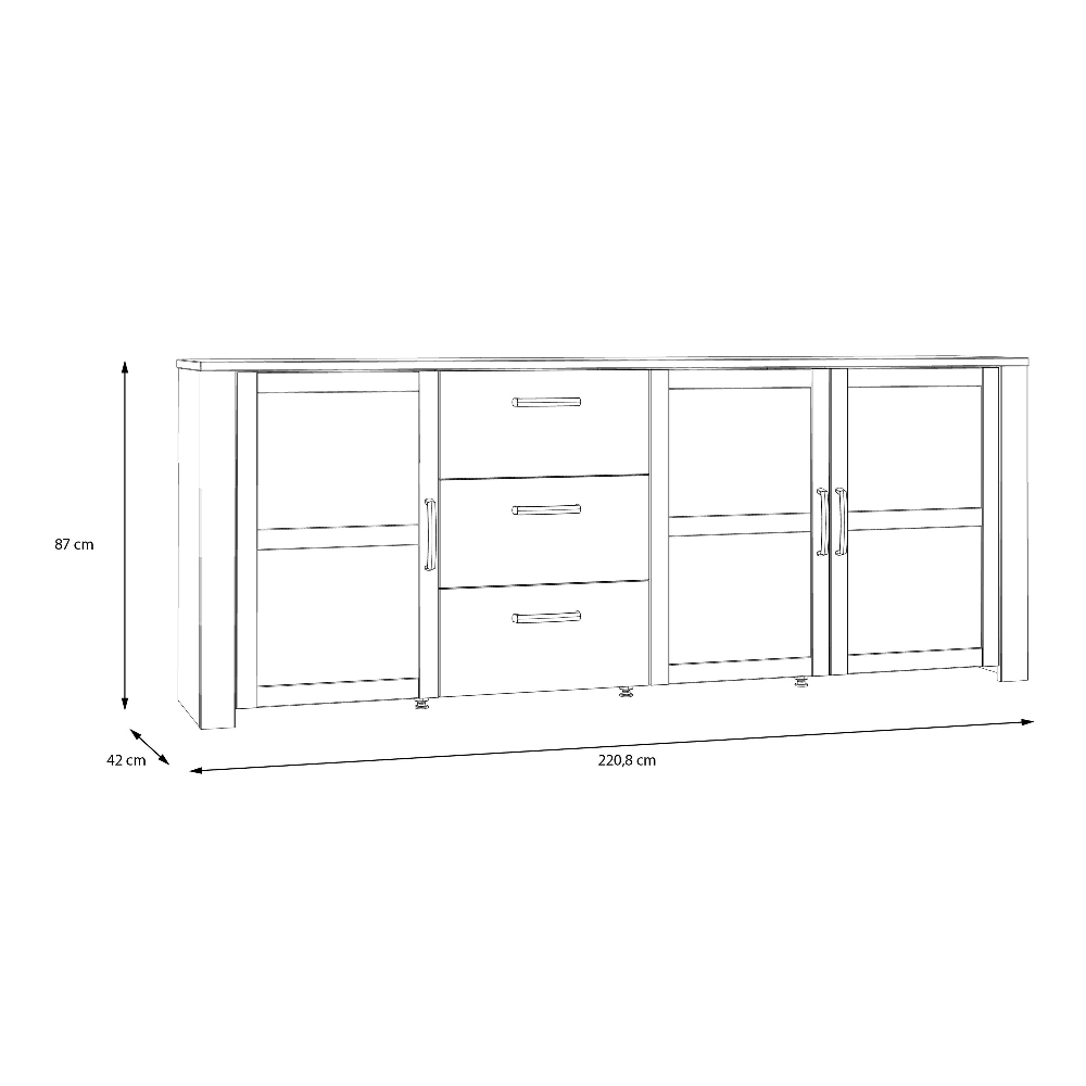 Belgin Wooden Sideboard With 3 Doors 3 Drawers In Grey Oak
