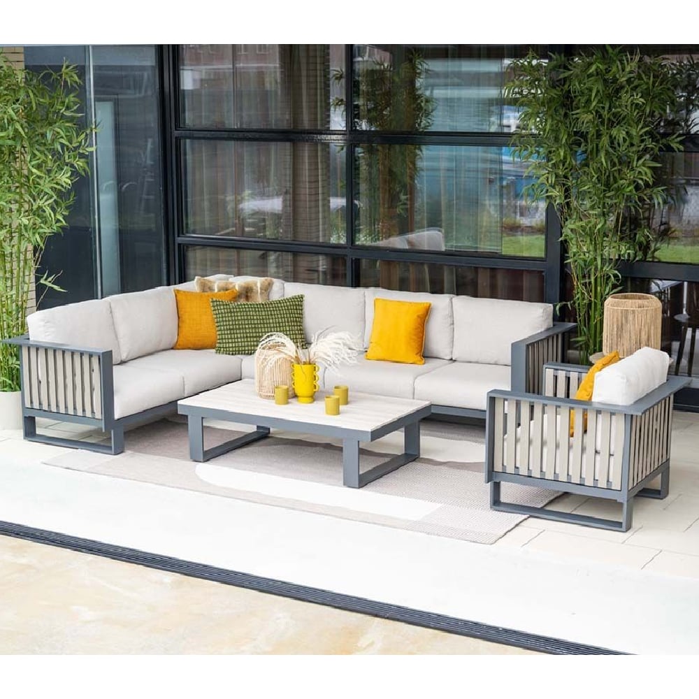Belgrade Aluminium Corner Garden Lounge Set In Desert Sand