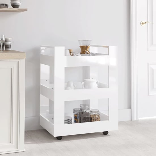 Belicia High Gloss Kitchen Trolley With 3 Shelves In White
