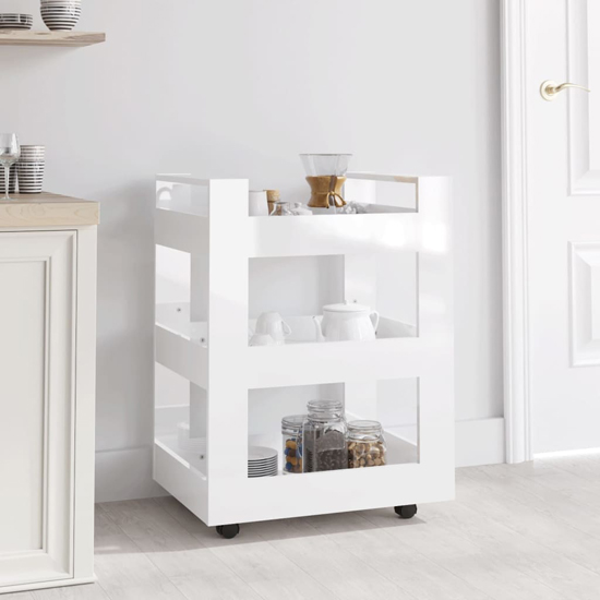 Product photograph of Belicia High Gloss Kitchen Trolley With 3 Shelves In White from Furniture in Fashion