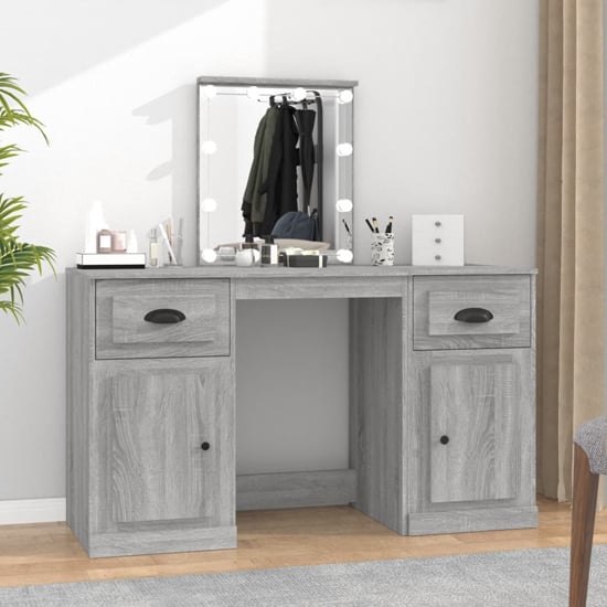 Product photograph of Belicia Wooden Dressing Table In Grey Sonoma Oak With Mirror And Led from Furniture in Fashion