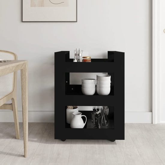 Belicia Wooden Kitchen Trolley With 3 Shelves In Black