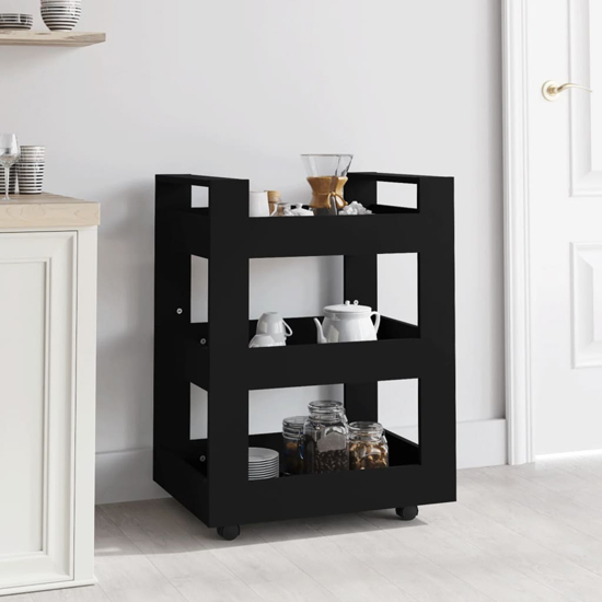 Product photograph of Belicia Wooden Kitchen Trolley With 3 Shelves In Black from Furniture in Fashion