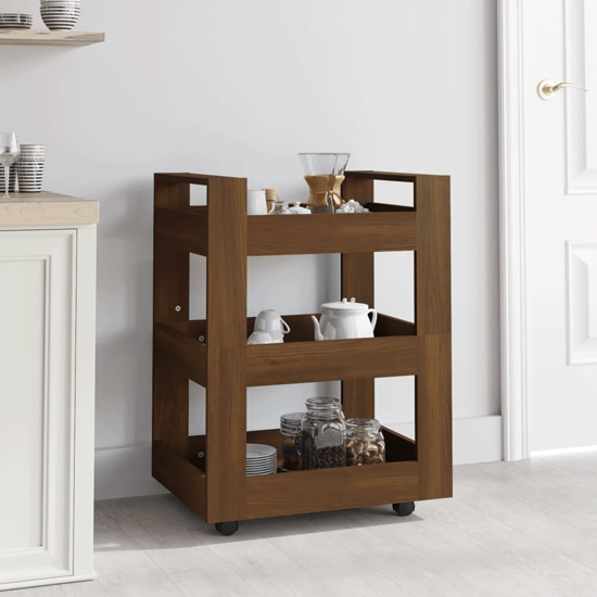 Read more about Belicia wooden kitchen trolley with 3 shelves in brown oak