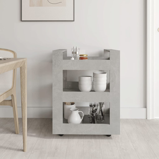 Belicia Wooden Kitchen Trolley With 3 Shelves In Concrete Effect_2