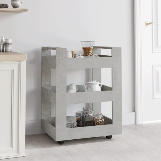 Product photograph of Belicia Wooden Kitchen Trolley With 3 Shelves In Concrete Effect from Furniture in Fashion