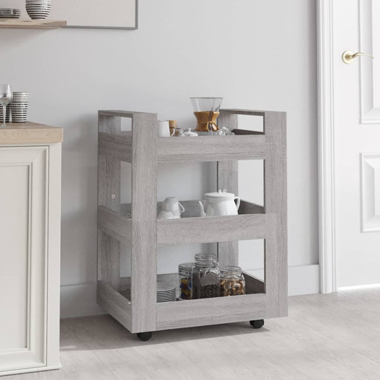 Product photograph of Belicia Wooden Kitchen Trolley With 3 Shelves In Grey Sonoma Oak from Furniture in Fashion