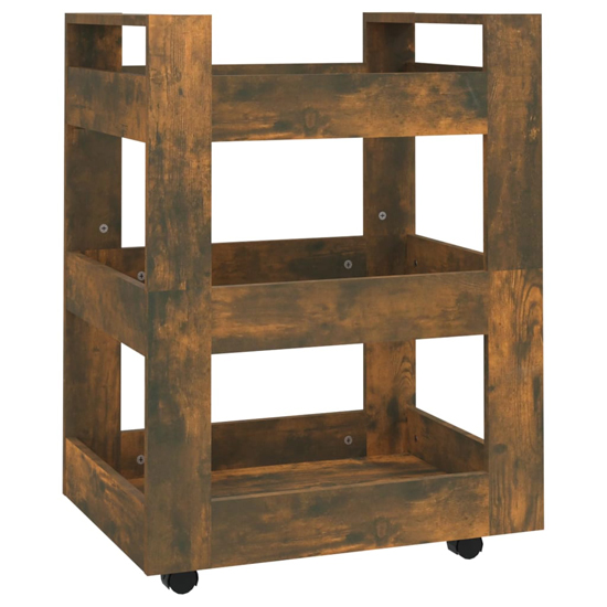 Belicia Wooden Kitchen Trolley With 3 Shelves In Smoked Oak