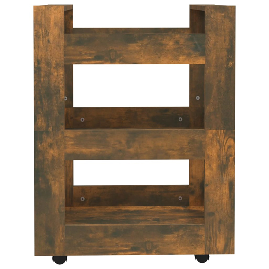 Belicia Wooden Kitchen Trolley With 3 Shelves In Smoked Oak