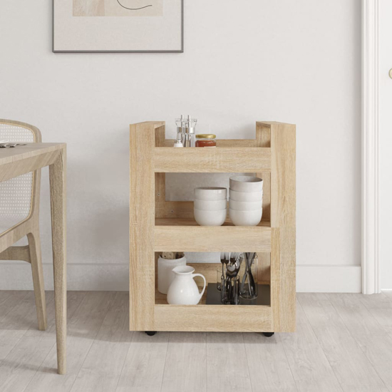 Belicia Wooden Kitchen Trolley With 3 Shelves In Sonoma Oak