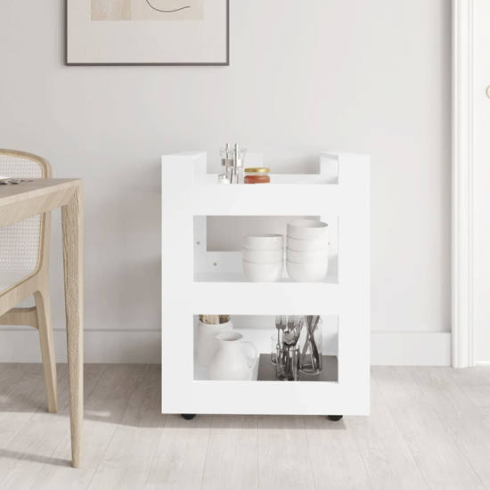 Belicia Wooden Kitchen Trolley With 3 Shelves In White