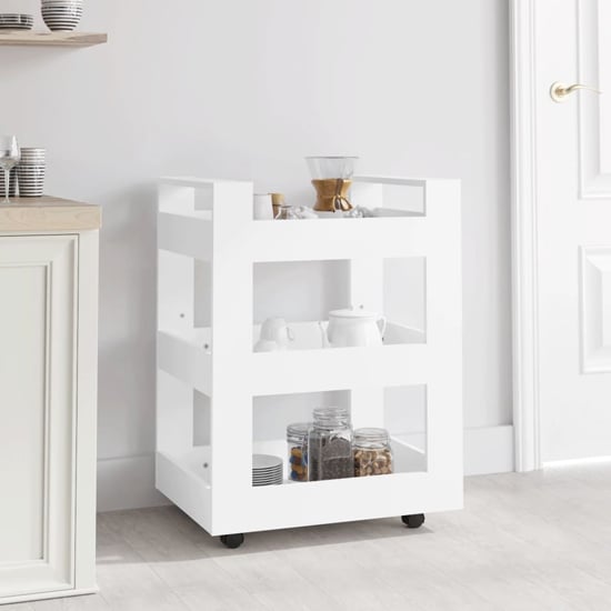 Read more about Belicia wooden kitchen trolley with 3 shelves in white