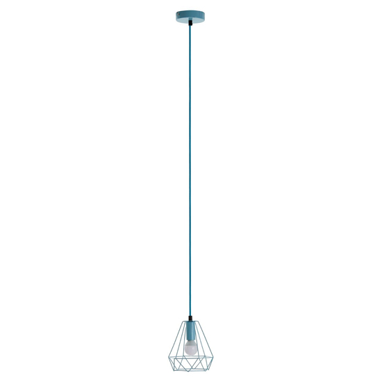 Photo of Belika metal geometric wire frame pendant light in blue