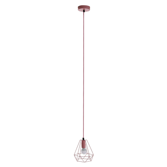 Belika Metal Geometric Wire Frame Pendant Light In Pink