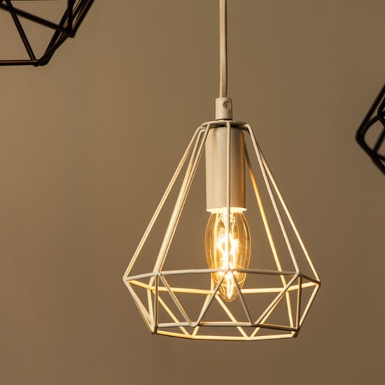 Belika Metal Geometric Wire Frame Pendant Light In White