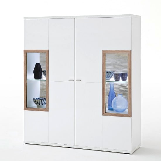 Belina Glass Highboard In White With High Gloss And LED_1