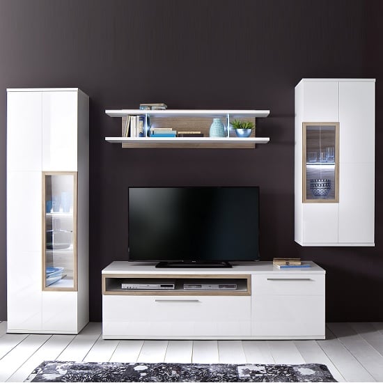 Belina Wall Display Shelf In White Oak And High Gloss With LED_6