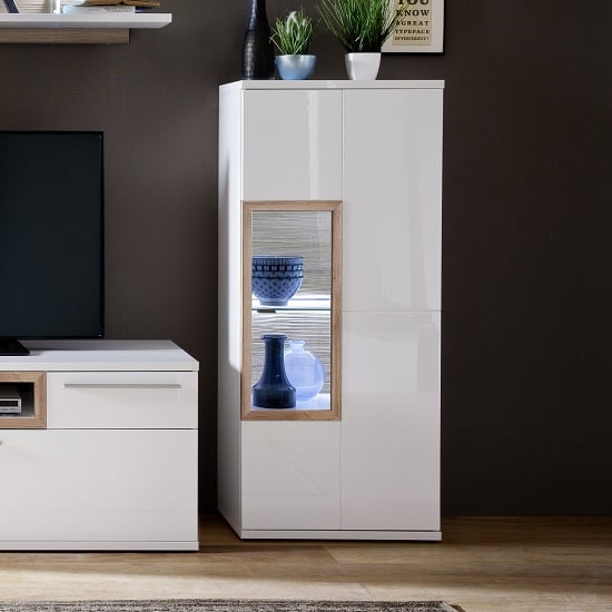 Belina Narrow Highboard In White With High Gloss And LED_1