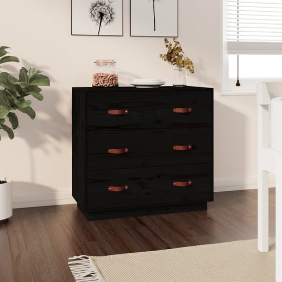 Product photograph of Belint Solid Pine Wood Chest Of 3 Drawers In Black from Furniture in Fashion