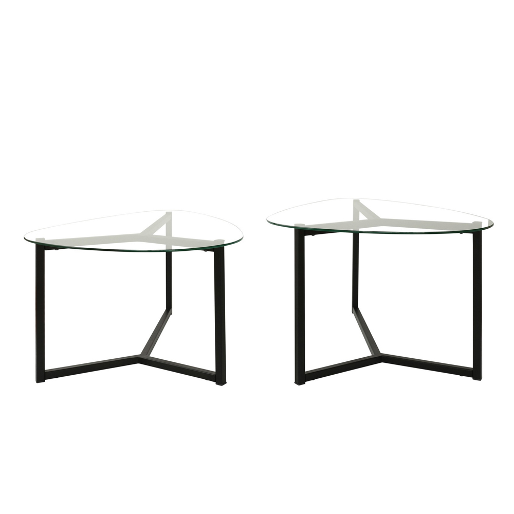 Belira Tempered Glass Nesting Coffee Table With Matte Black Metal Frame