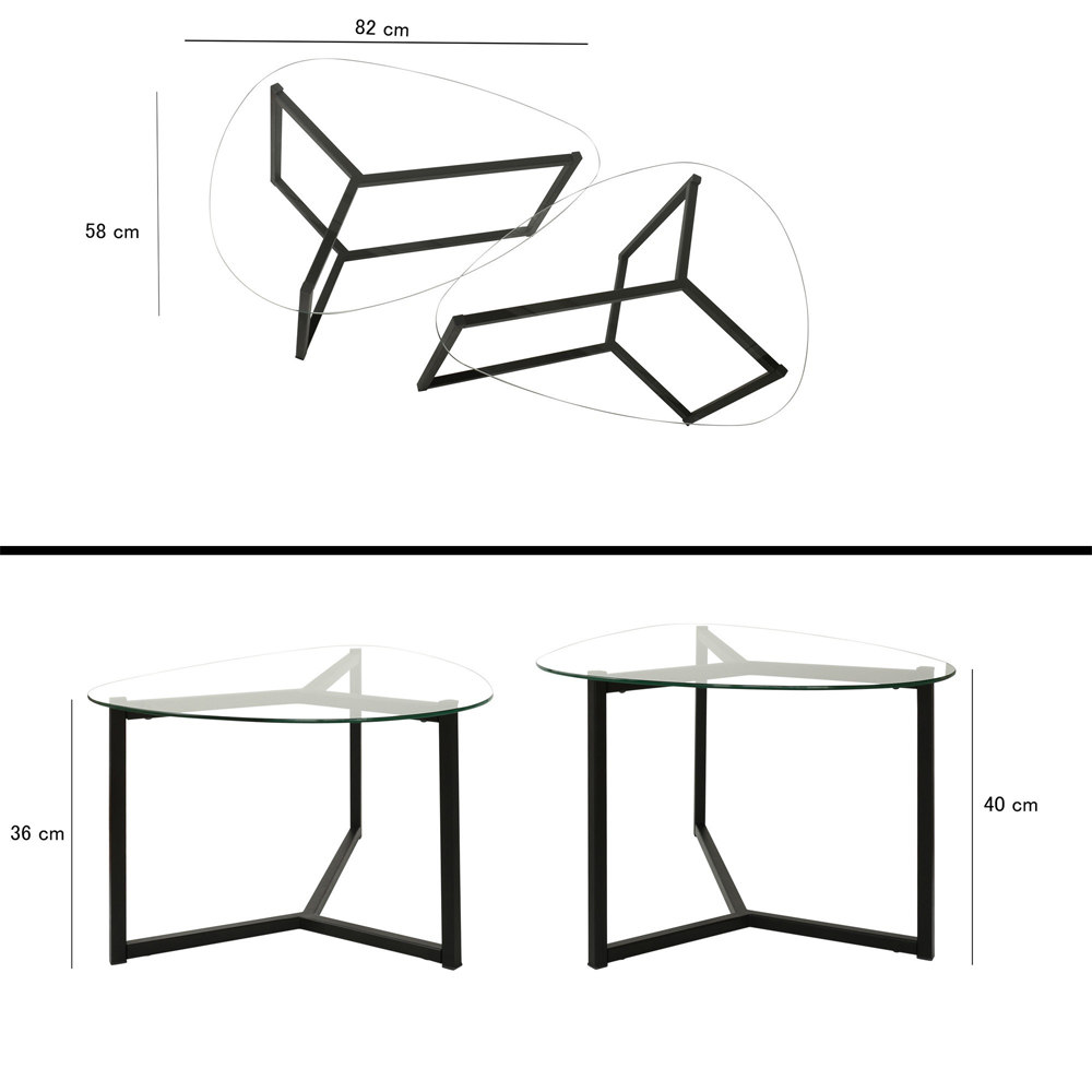 Belira Tempered Glass Nesting Coffee Table With Matte Black Metal Frame
