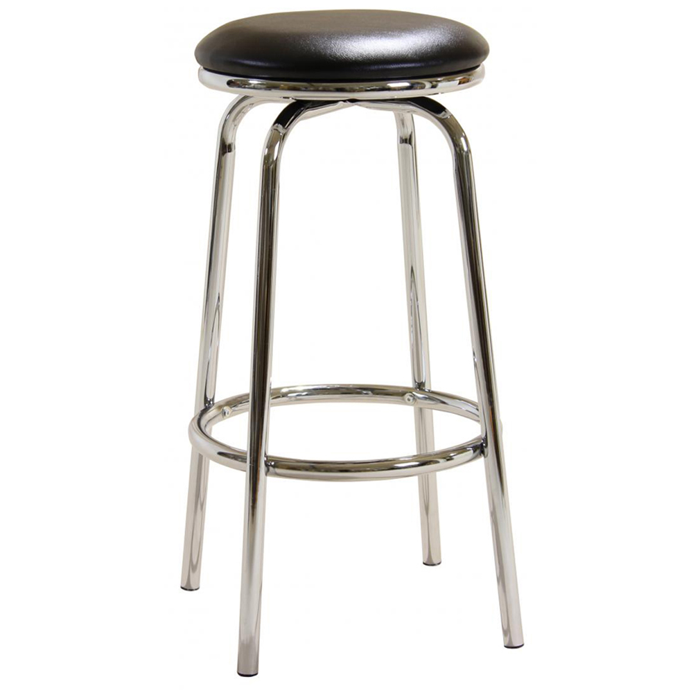 Belita Black Leather Bar Stools With Chrome Frame In Pair