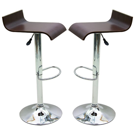 Product photograph of Belita Walnut Wooden Gas-lift Bar Stools In Pair from Furniture in Fashion