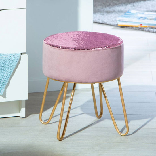 Product photograph of Belize Fabric Ottoman Stool In Pink With Metal Legs from Furniture in Fashion