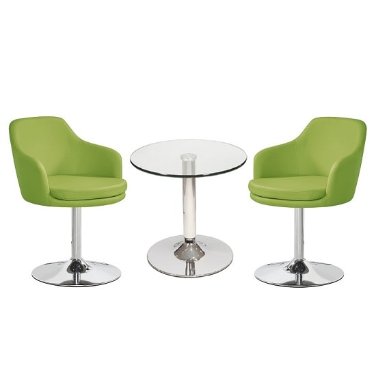 Belize Glass Bistro Table With 2 Lime Green Bucketeer Chairs