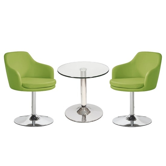 Belize Glass Bistro Table With 2 Lime Green Bucketeer Chairs
