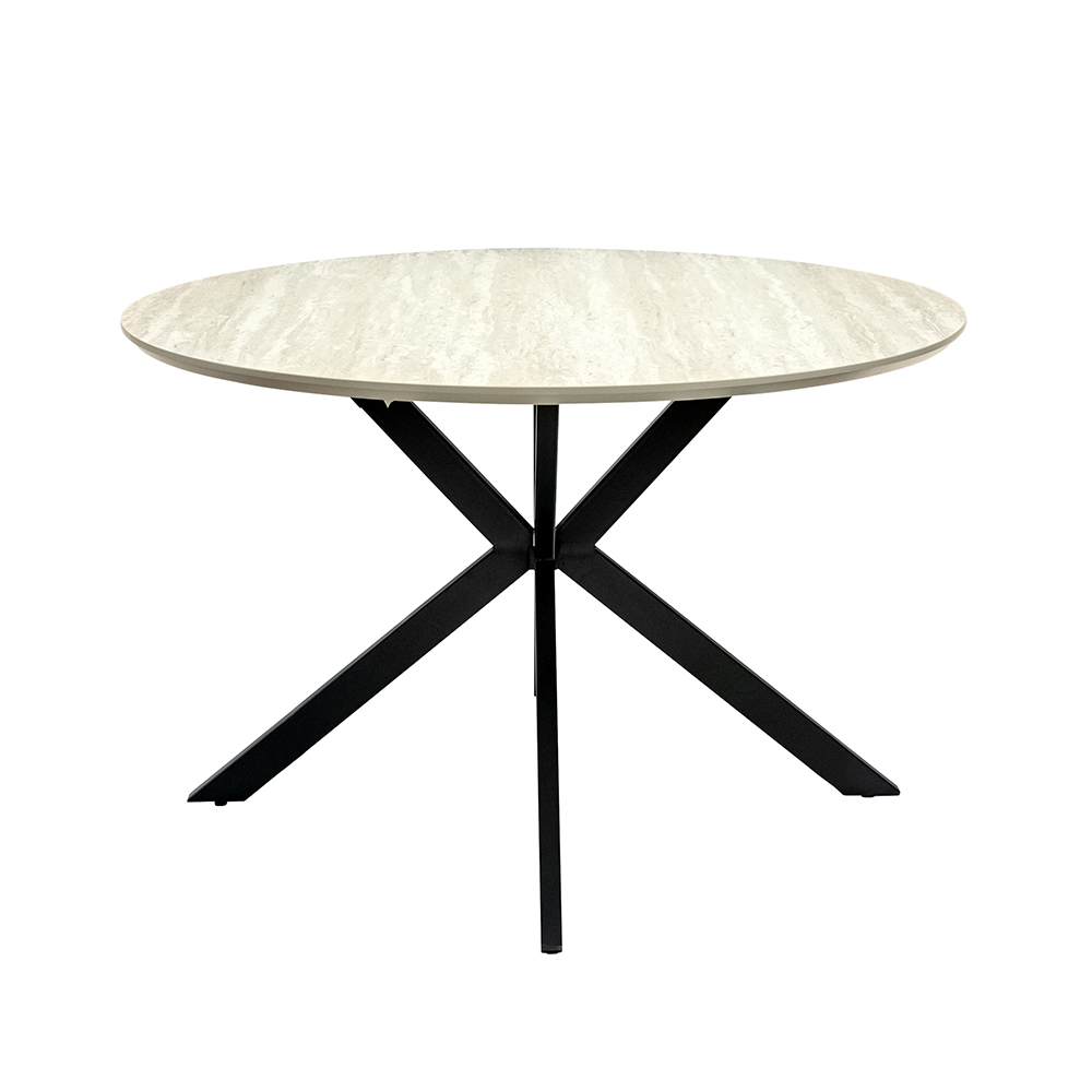 Belize Round Wooden Dining Table in Travertine Marble Effect