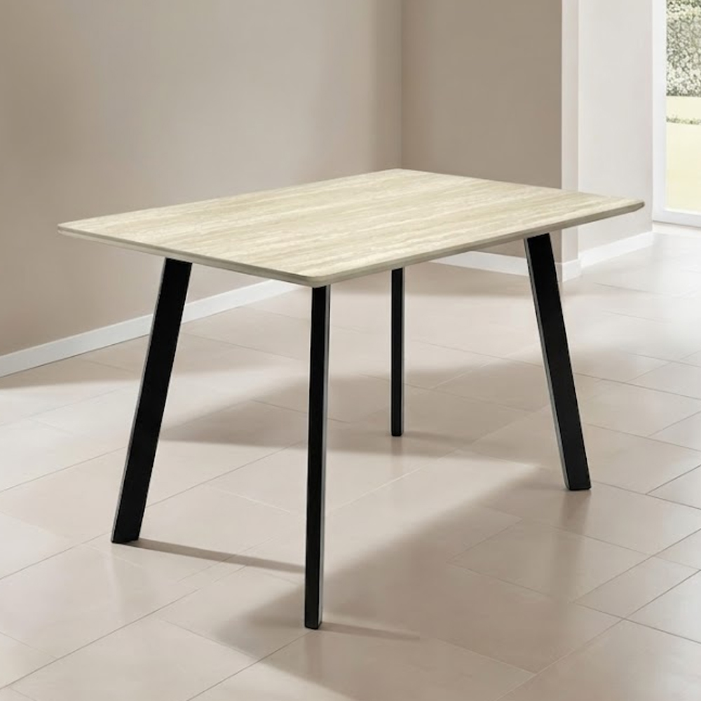 Belize Travertine Marble Effect Small Wooden Dining Table with 4 Neyo Grey Chairs