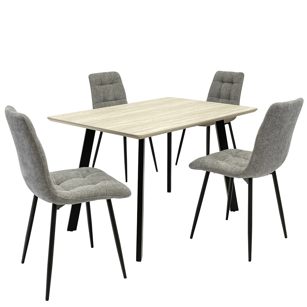 Belize Travertine Marble Effect Small Wooden Dining Table with 4 Neyo Grey Chairs
