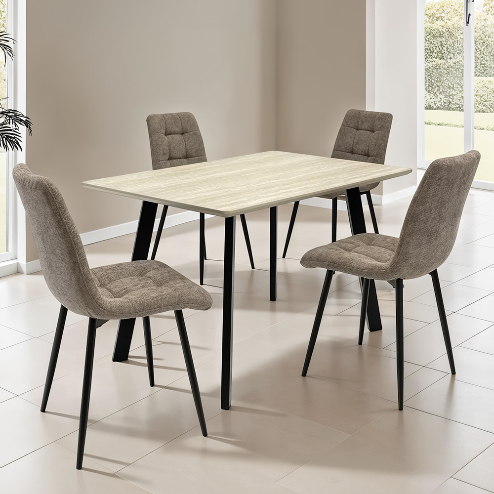 Belize Travertine Marble Effect Small Wooden Dining Table with 4 Neyo Mocha Chairs