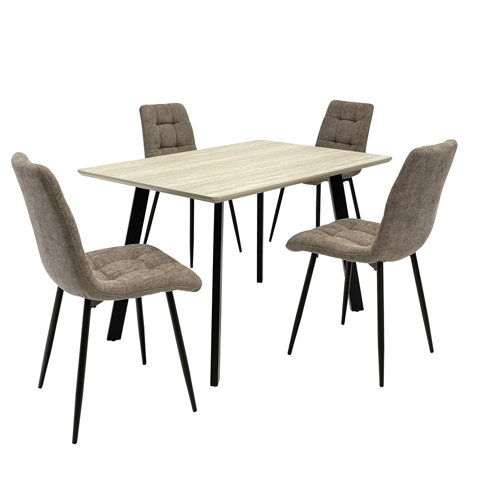 Belize Travertine Marble Effect Small Wooden Dining Table with 4 Neyo Mocha Chairs