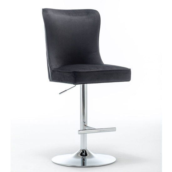 Belkon Black Velvet Upholstered Gas-Lift Bar Chairs In Pair_2