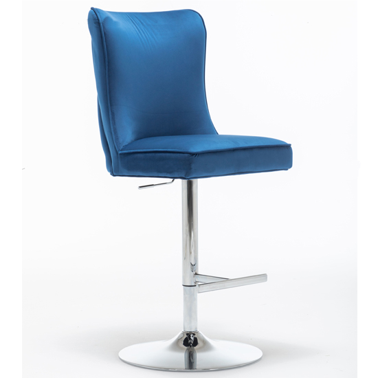 Belkon Blue Velvet Upholstered Gas-Lift Bar Chairs In Pair_2