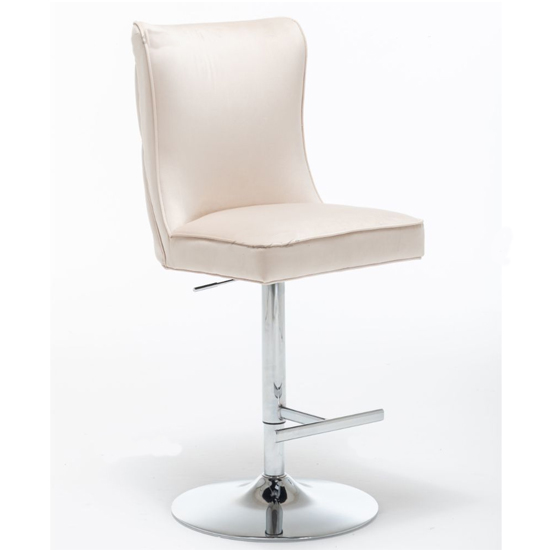 Belkon Cream Velvet Upholstered Gas-Lift Bar Chairs In Pair_2