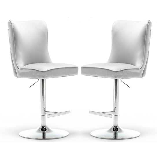 Belkon Light Grey Velvet Upholstered Gas-Lift Bar Chairs In Pair