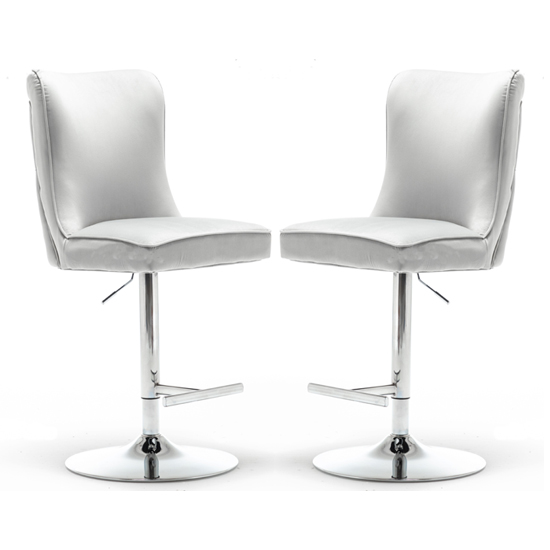 Photo of Belkon light grey velvet upholstered gas-lift bar chairs in pair